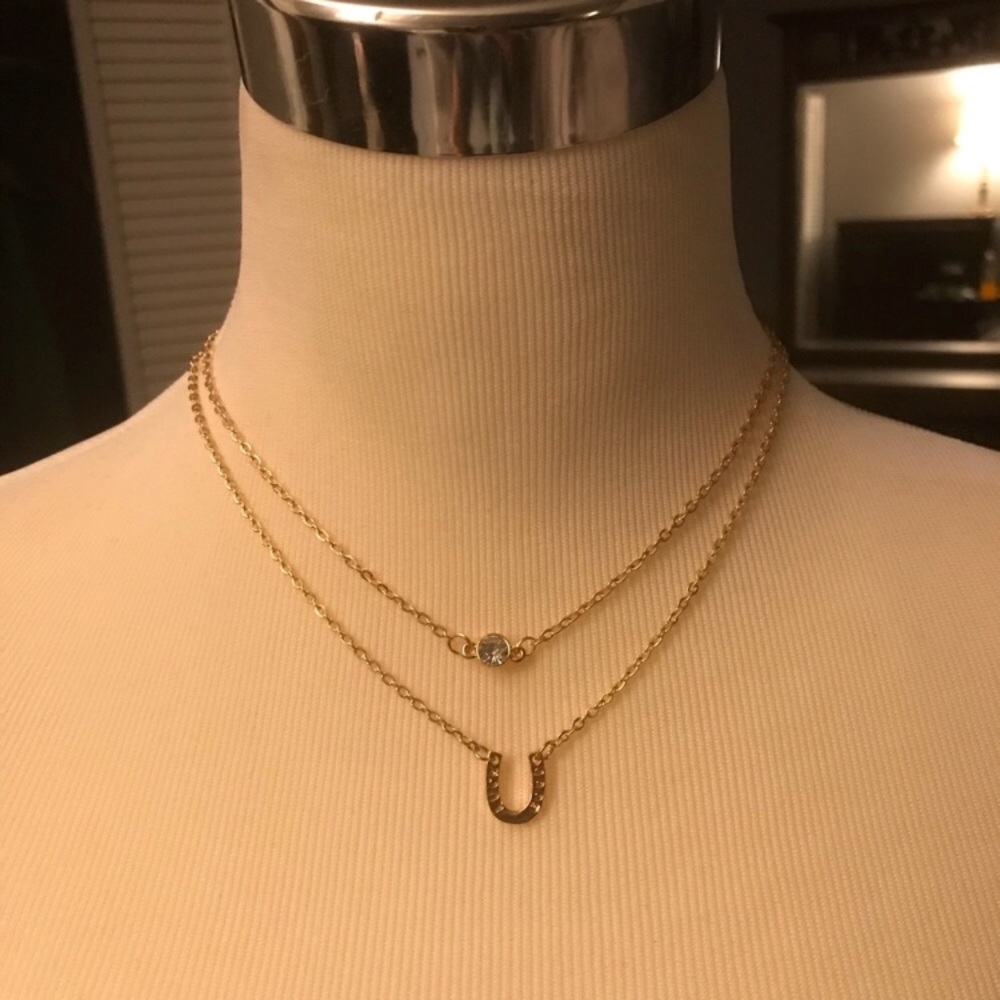 Last! NWT dainty gold horseshoe layered choker - Picture 2 of 3